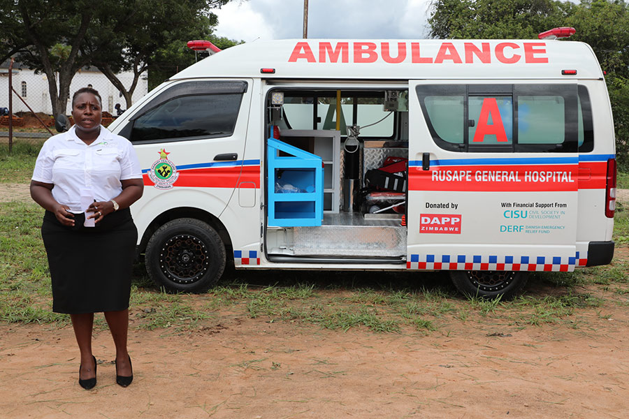 Ambulance fra det DERF/CISU støttede projekt til bekæmpelse af Covid-19 i Makoni distriktet i Zimbabwe